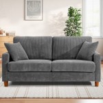 Grey Corduroy Two-Seater Sofa with Wooden Legs